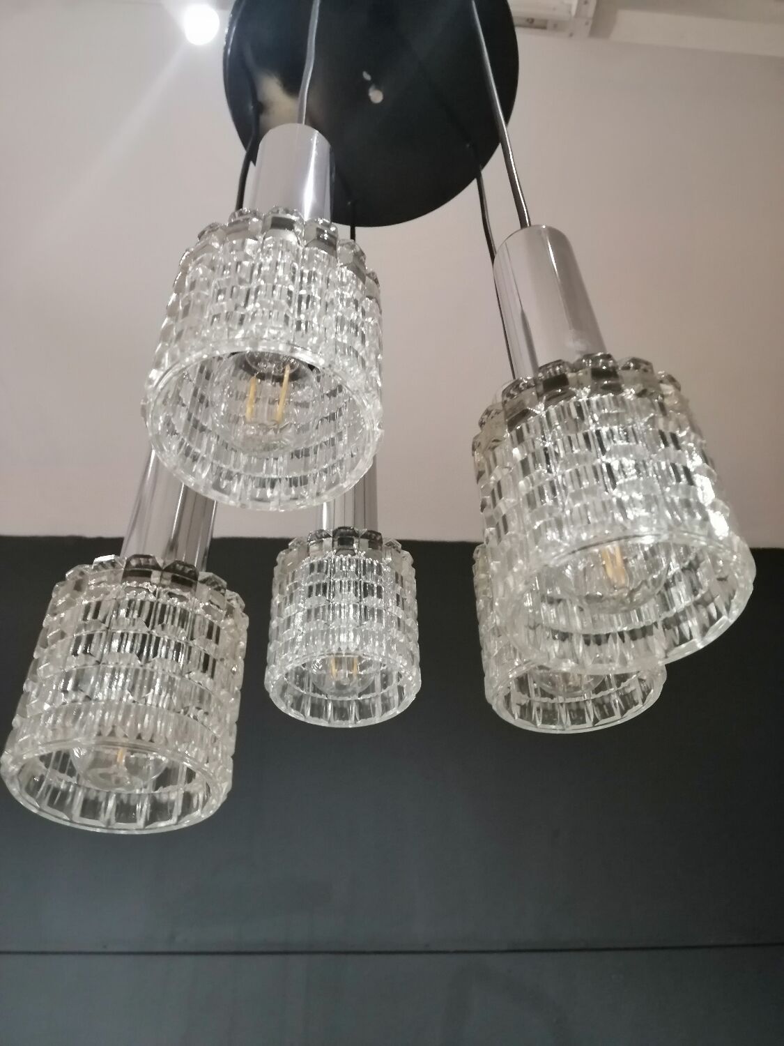 Glass and chrome chandelier by Massive Belgium