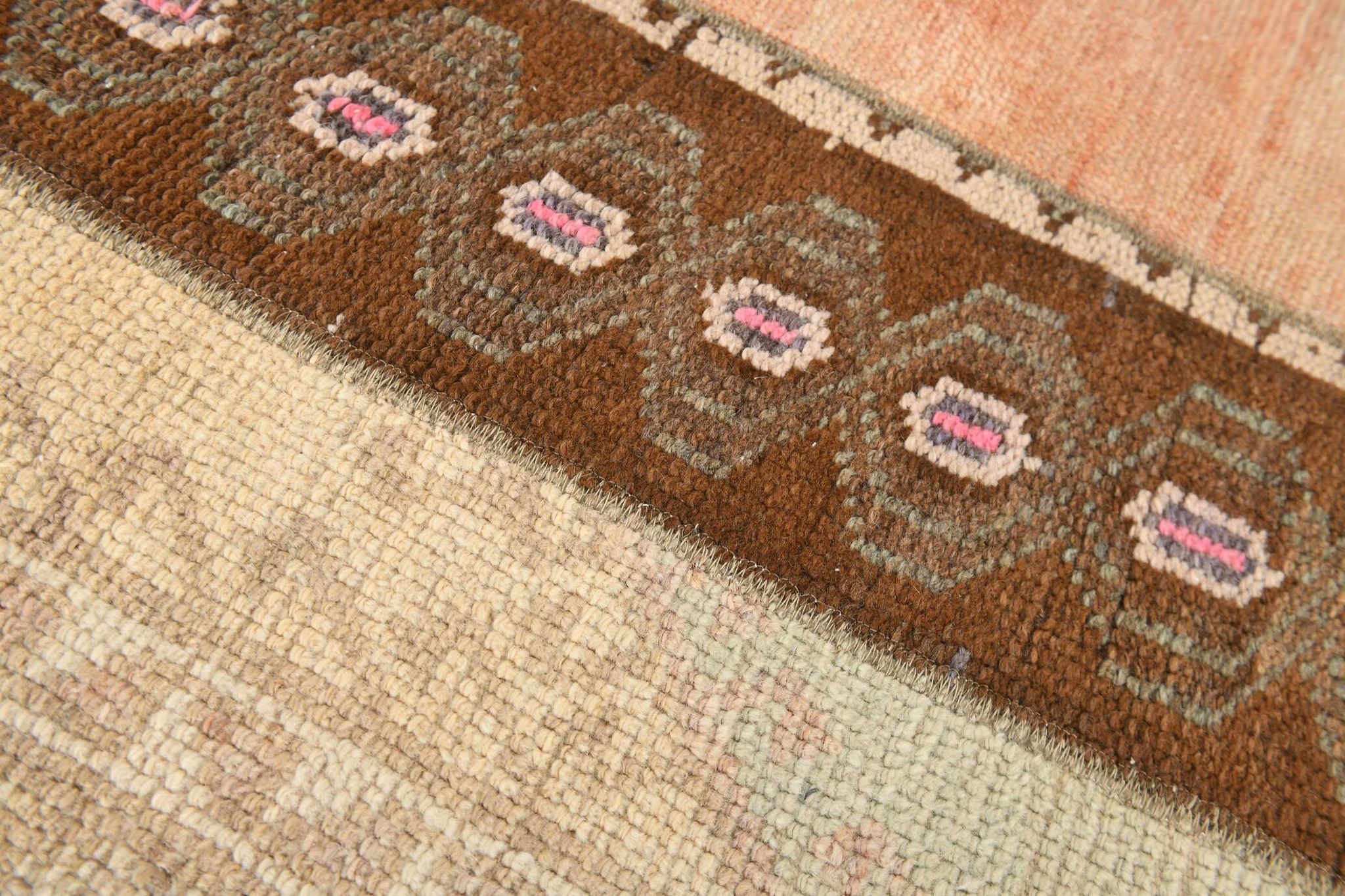 2x6 Turkish Short Brown Handmade Vintage Runner Rug, 64x174Cm