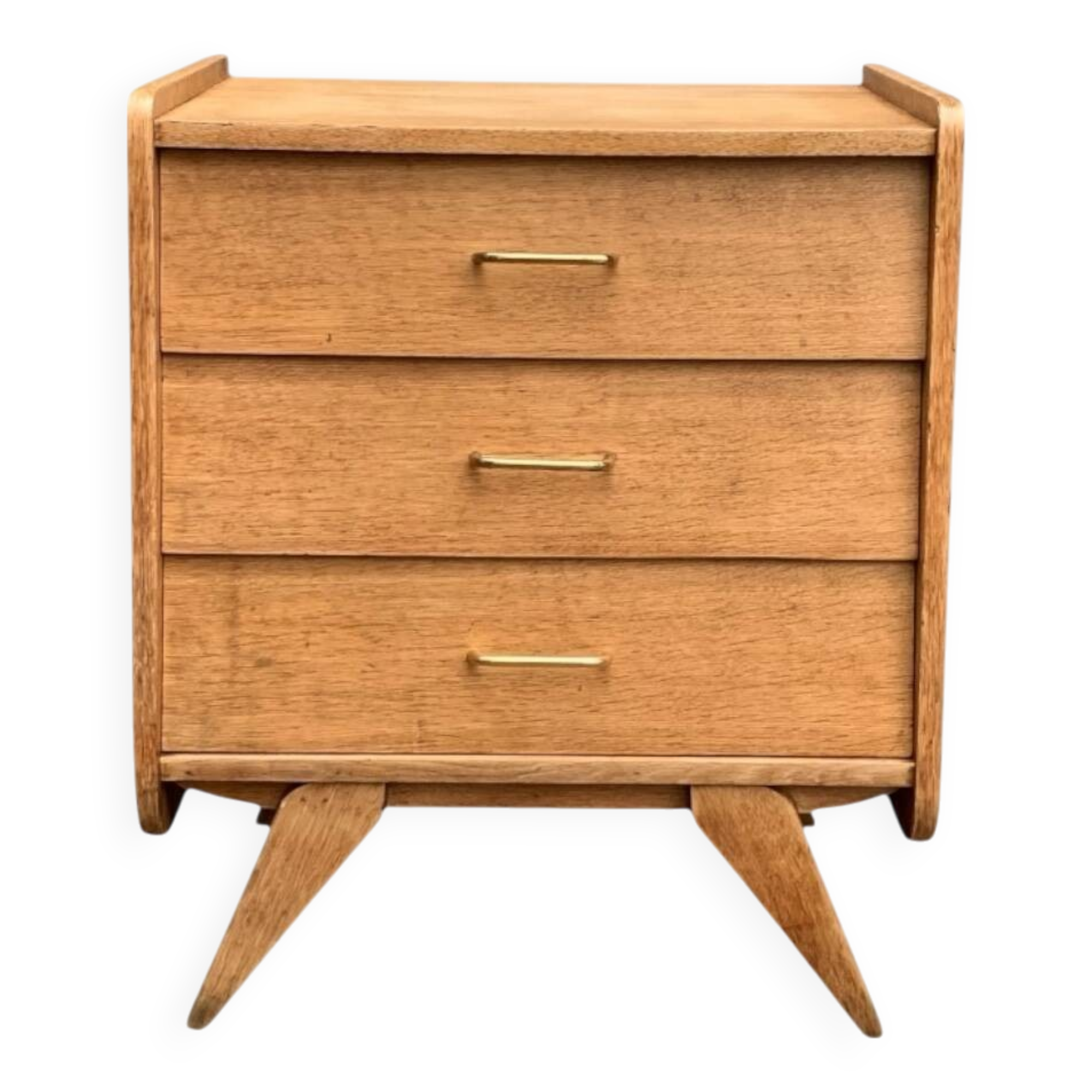Vintage chest of drawers with compass feet, raw oak, 1960