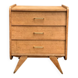 Vintage chest of drawers with compass feet, raw oak, 1960