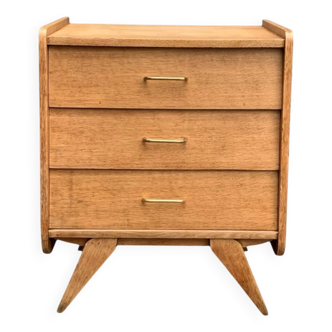 Commode vintage pieds compas chêne brut 1960
