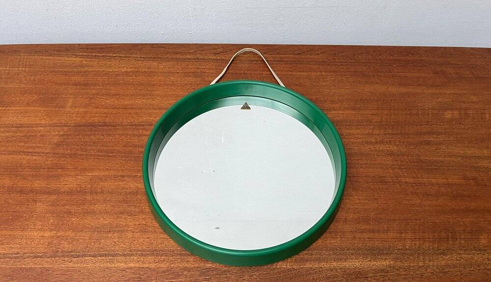 Round green mirror in space age style mid-century by C.L. Augustson, Norway, 1960s.