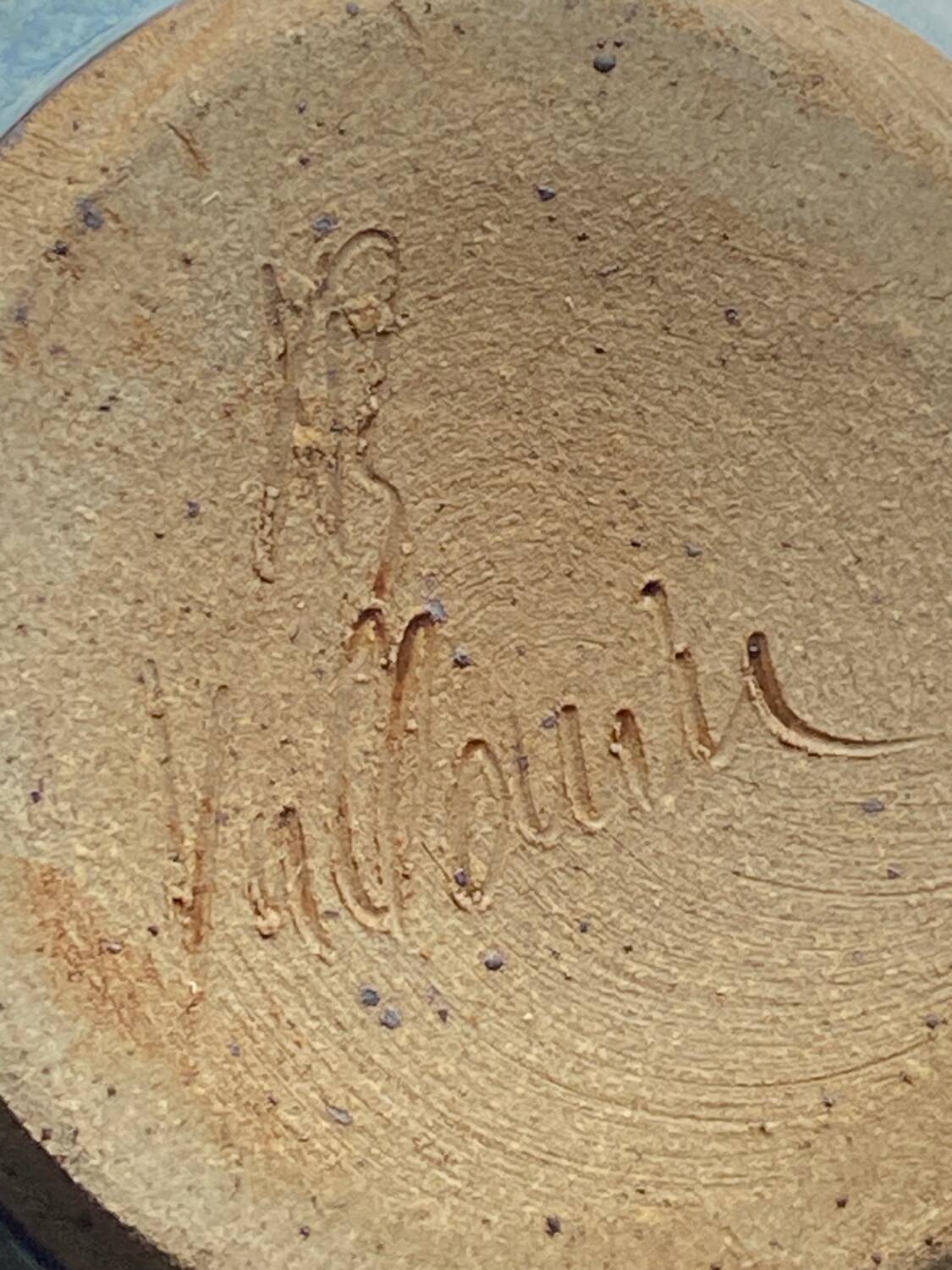 Blue/black ceramic pitcher, Vallauris, signed, vintage