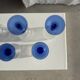 Set of 3 large blue stemmed glasses and 3 small blue stemmed glasses