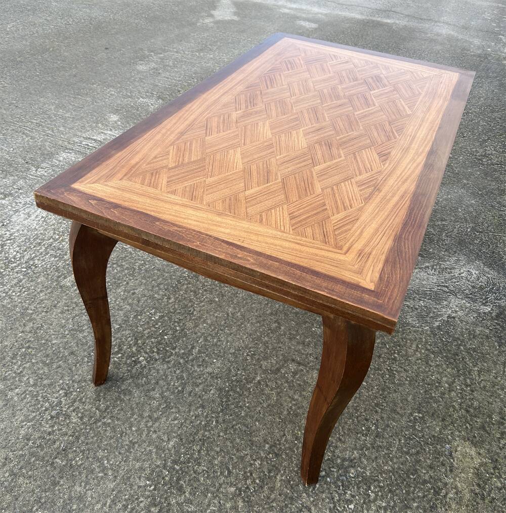 Large extendable table, marquetry, oak, vintage, 1950s