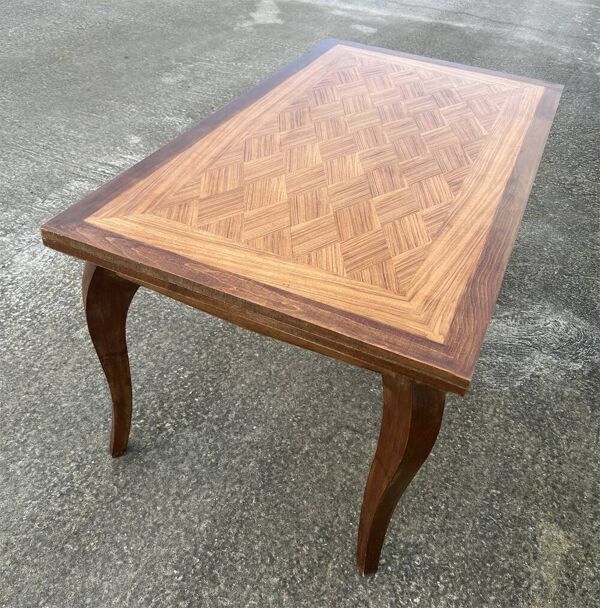 Grande table extensible, marqueterie, chêne, vintage, années 50
