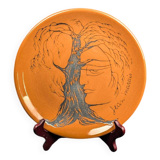 Glazed ceramic plate signed Jean Marais face & tree Vallauris