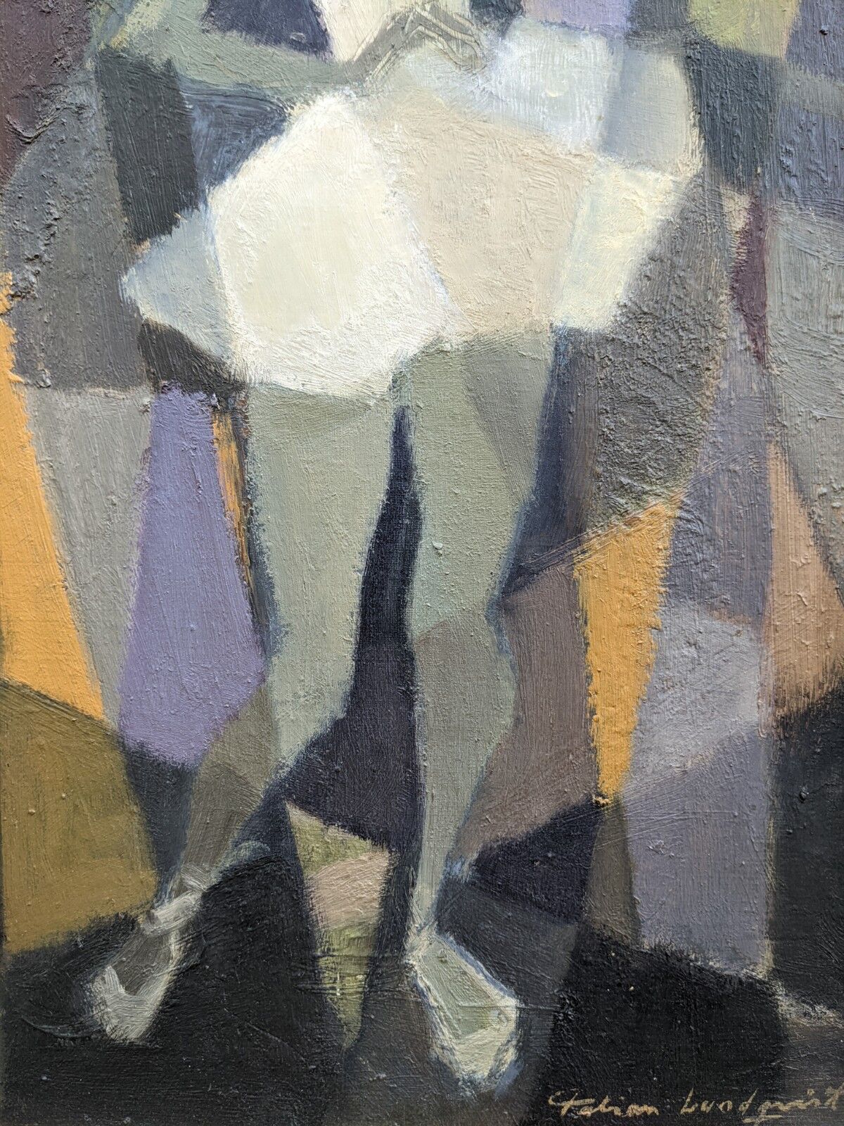 Mid-Century Modern Swedish Figurative Framed Oil Painting, "Cubist Dancer"