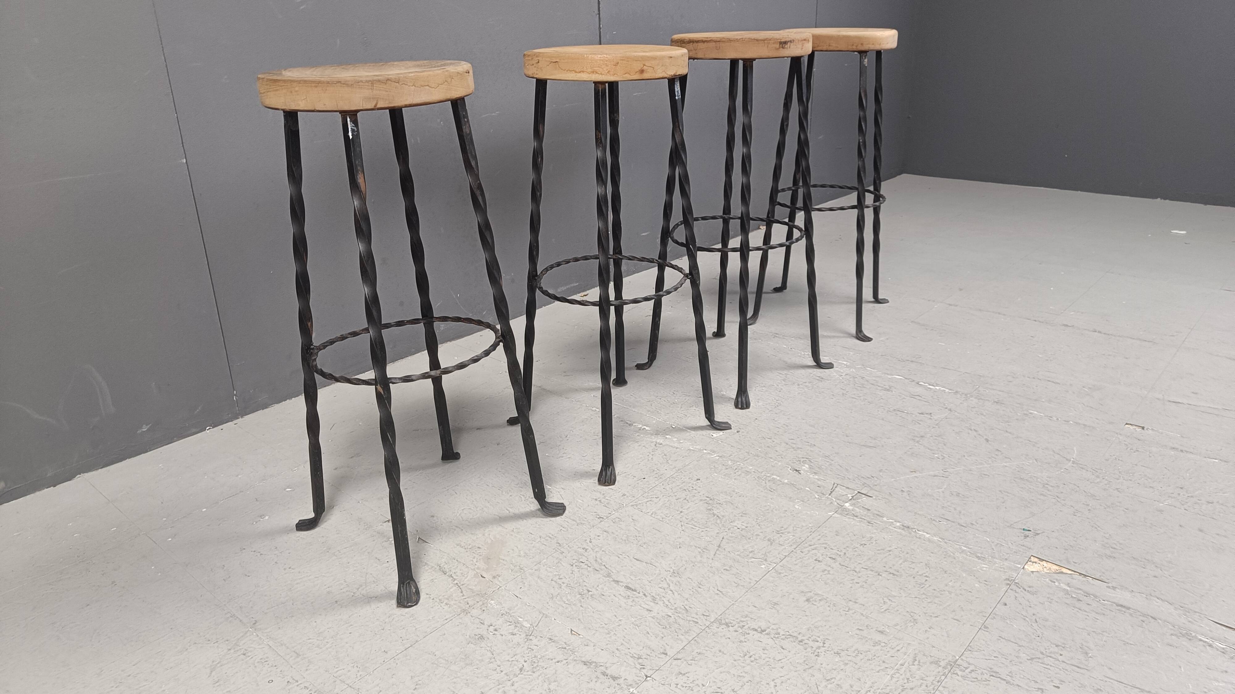 Vintage french wrought iron bar stools, 1960s - set of 4