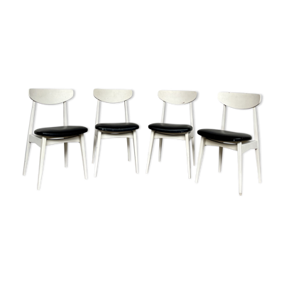 Série de 4 chaises scandinave blanche et noir  Ingrid de Stella 1960.