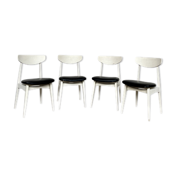 Series of 4 white and black Scandinavian chairs Ingrid from Stella 1960.