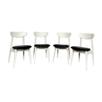 Series of 4 white and black Scandinavian chairs Ingrid from Stella 1960.