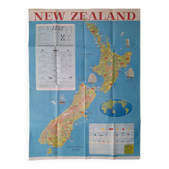 Affiche vintage carte de Nouvelle-Zélande