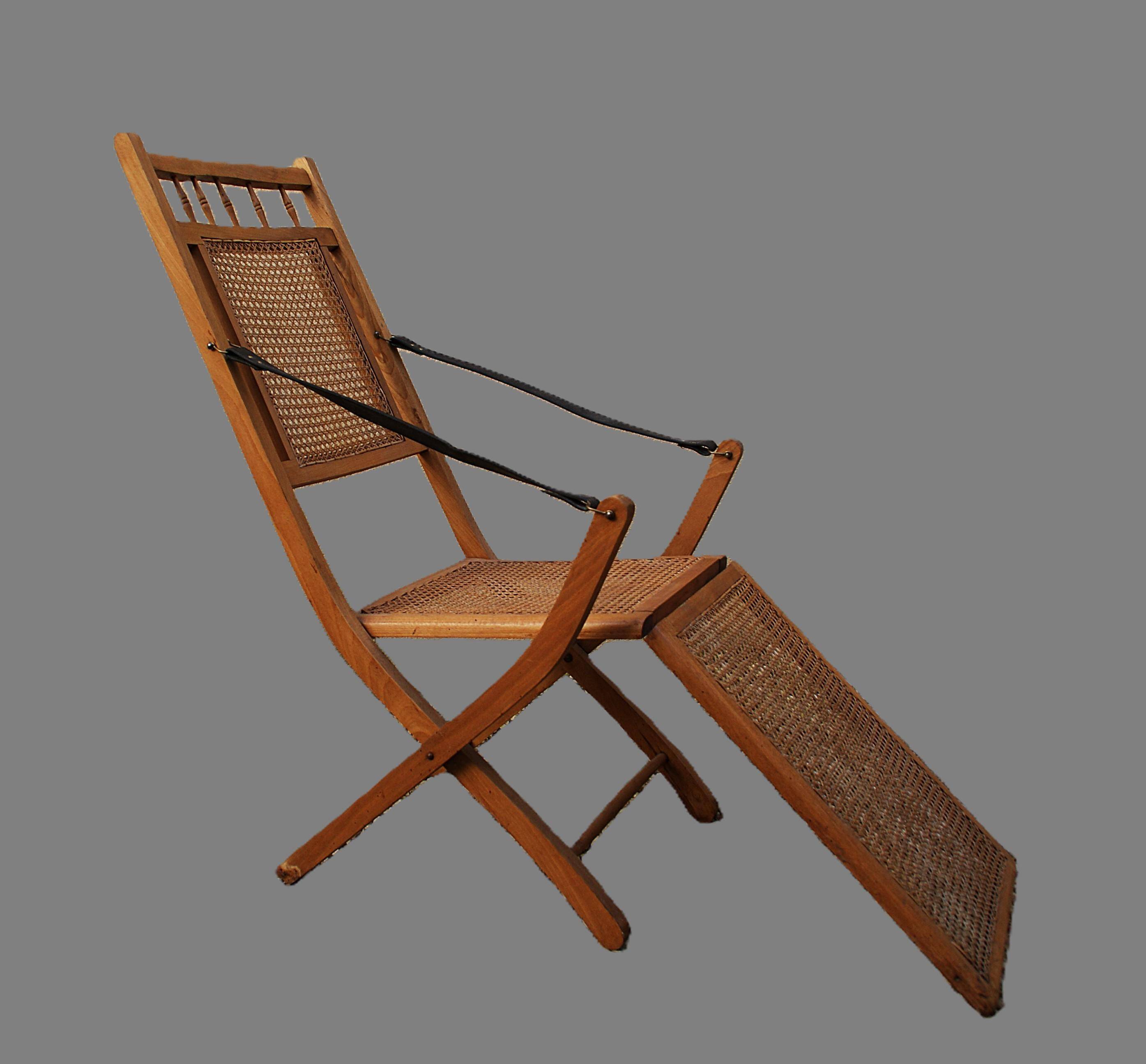 19th-century caned chaise longue in colonial style