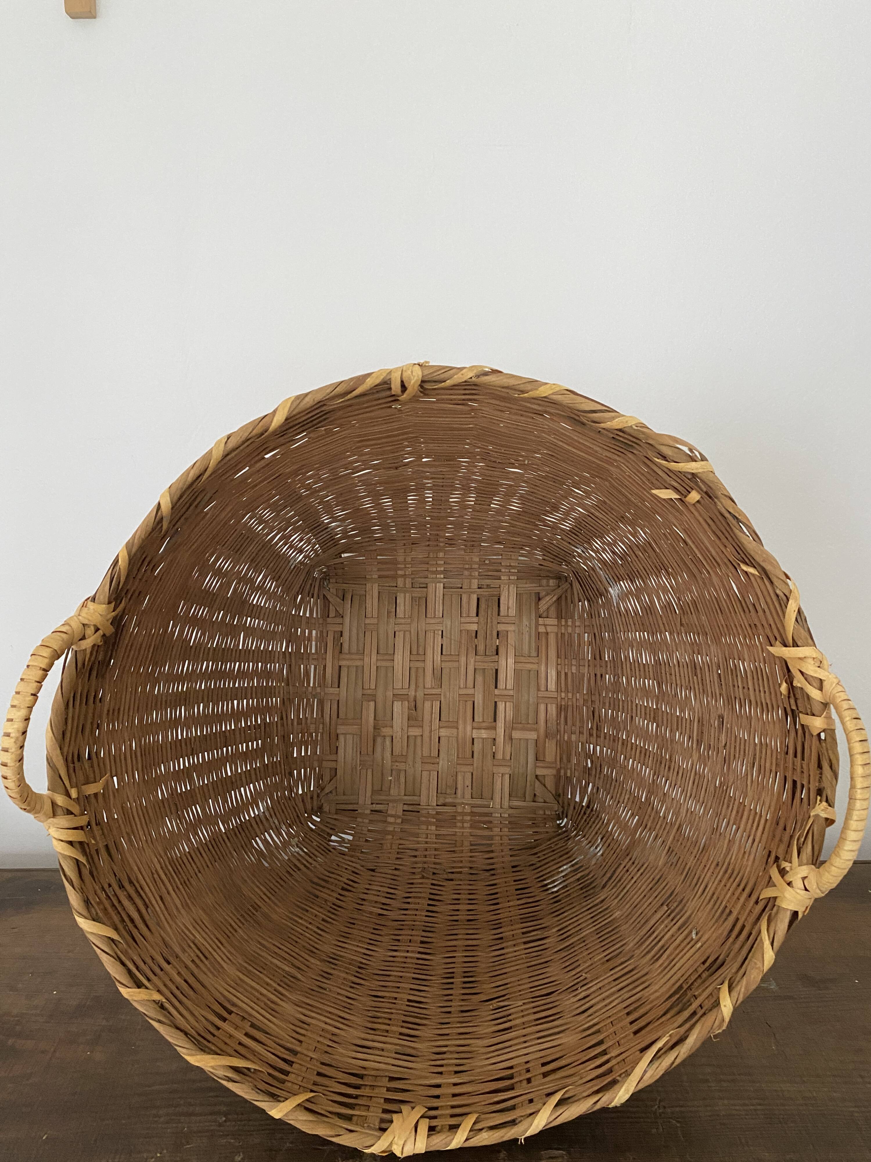 Basket, vintage bamboo laundry basket, toy basket, storage basket