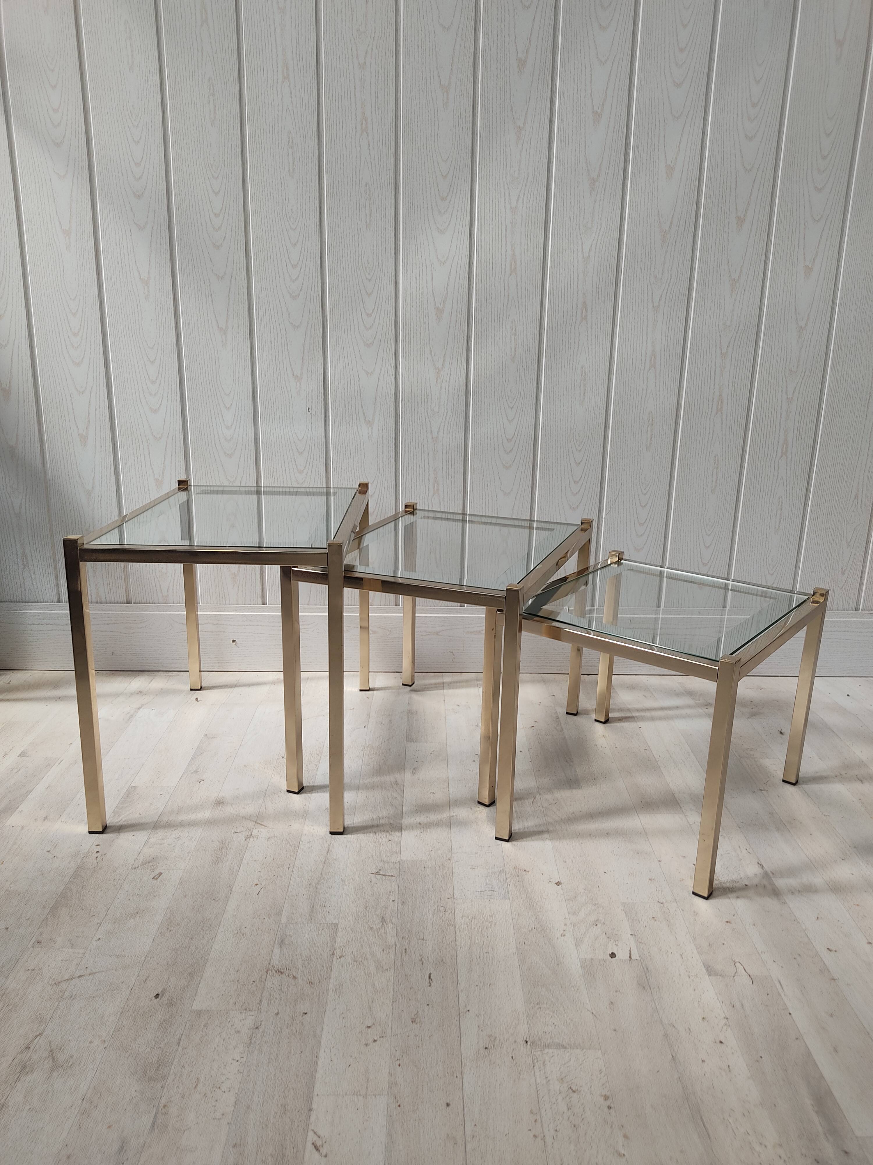 Vintage gilded metal side tables, glass and mirror