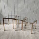 Vintage gilded metal side tables, glass and mirror