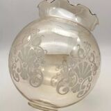 1970s Lampshade / Globe two mouths for suspension Decorated amber glass