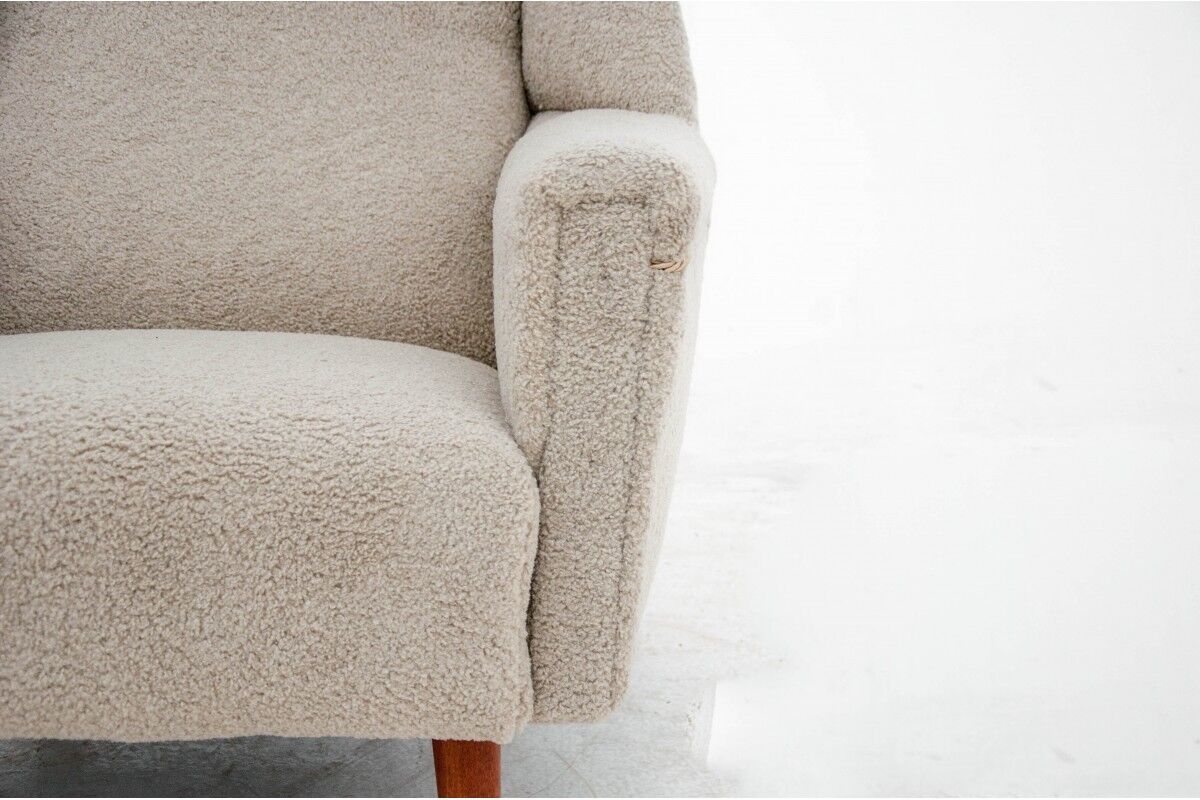 Beige bouclé armchair, danish design, 1960s