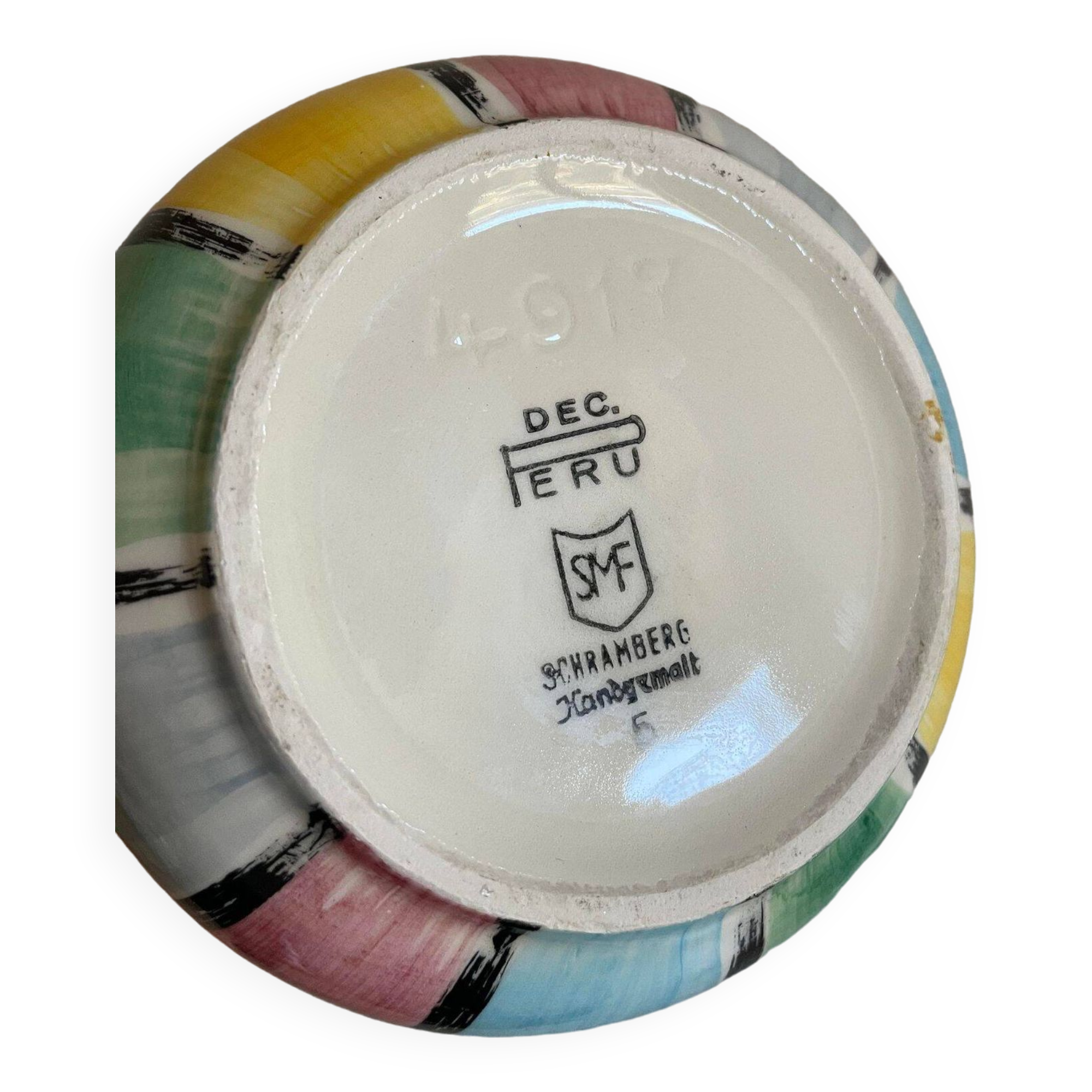 Schramberg Majolika Fabrik ceramic vase Mondrian style