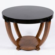 Large Art Deco centre table from the 1930s – Sabre legs in walnut and lacquer.