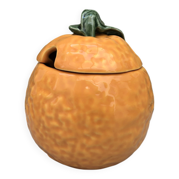 Vintage orange jam pot in majolica - 1970s.