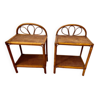 Pair of rattan and wicker bedside tables