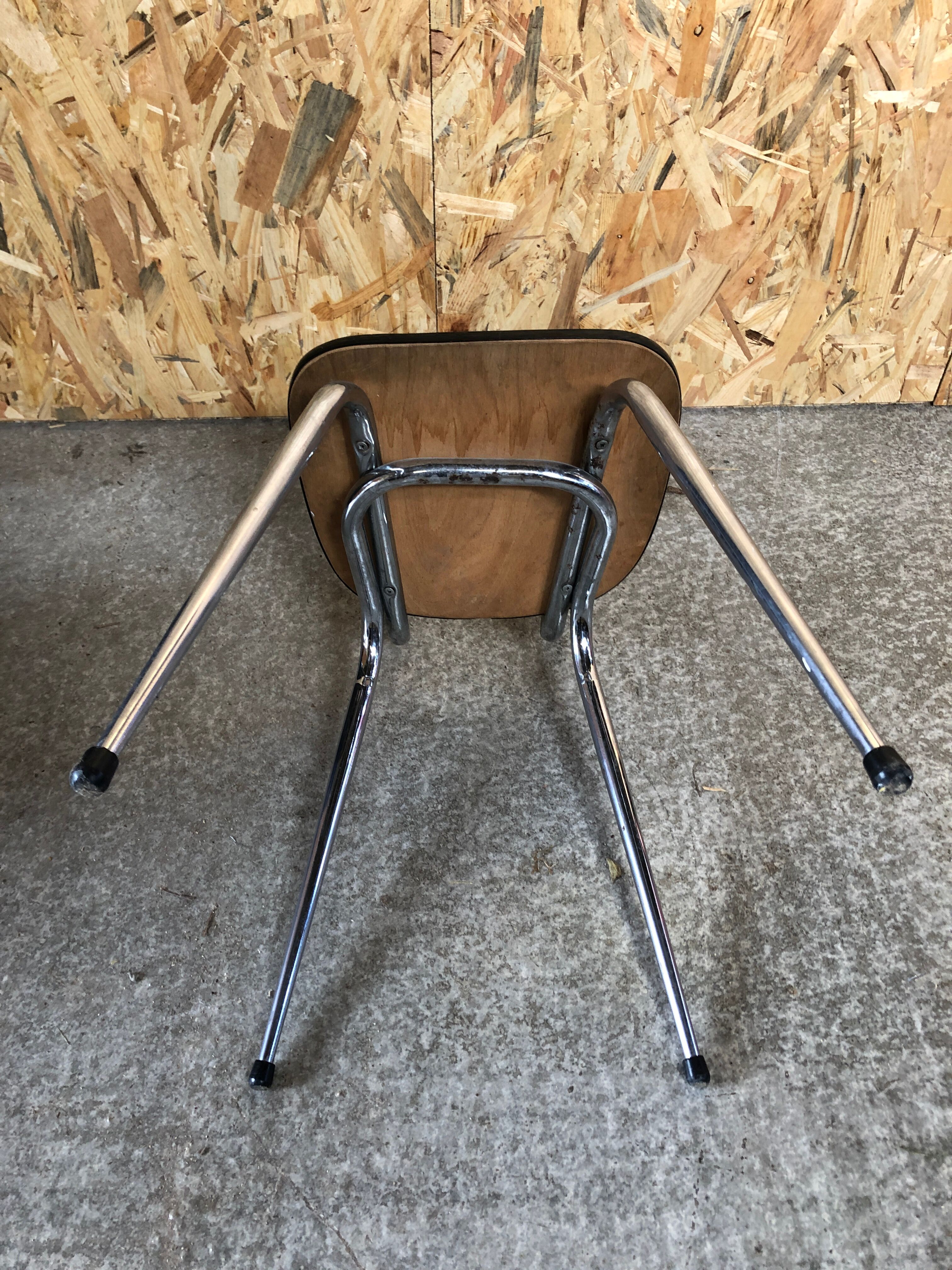 Old chair kitchen formica imitat° wood + feet compass metal chrome vintage