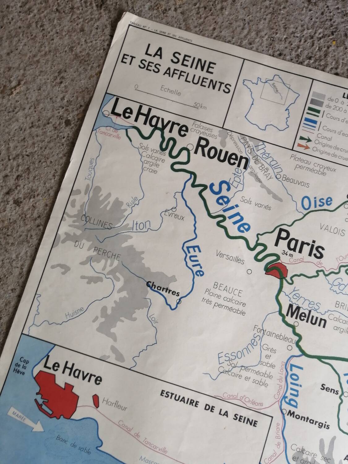 Vintage school map mdi FRANCE The Seine