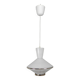 UFO-shaped pendant lamp with white glass on top and clear glass with white