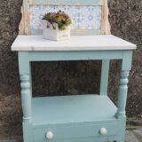 Shelf, sky blue patinated toilet console