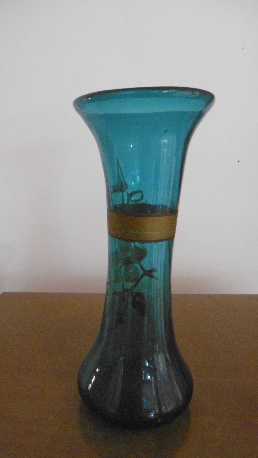 Early 20th century vase - turquoise glass and painted decoration