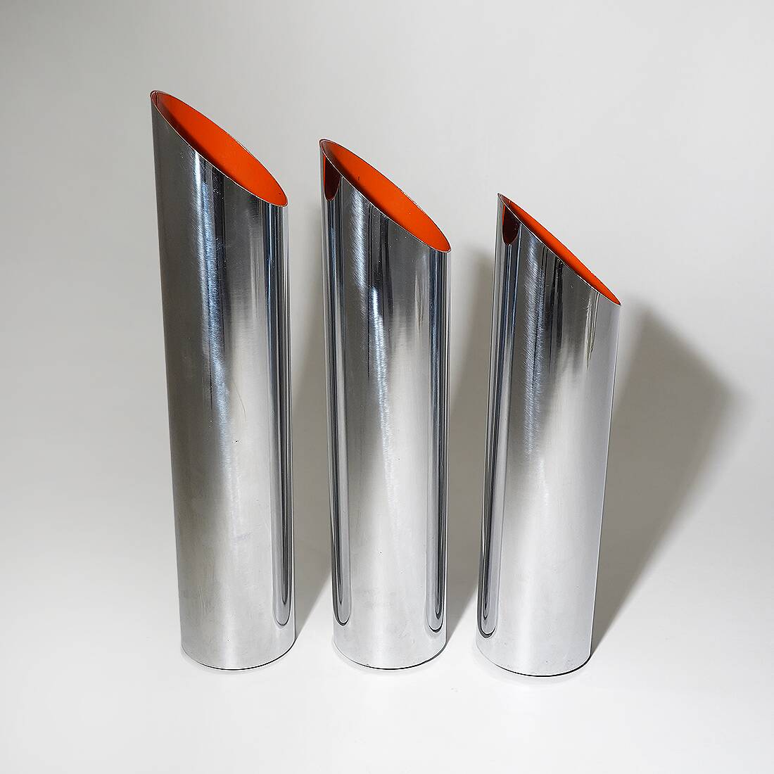 3 chrome-plated metal umbrella stands, 1970s
