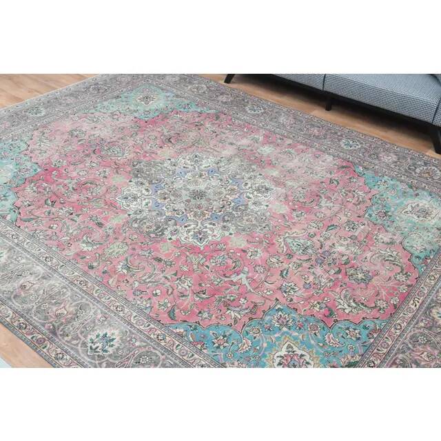 1970s Vintage Persian Handmade Wool Pink Area Rug 292x387