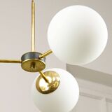 Mid-Century Modern Italian Chandelier in Brass and Opaline Glass, 1960s