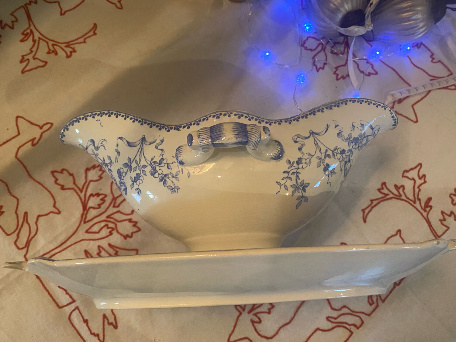 Mozart pattern earthenware gravy boat stamped Sarreguemines