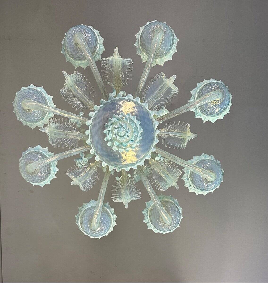 Venetian Chandelier In Murano Glass Two Tones Of Blue, Circa 1940, 8 Arms Of Light