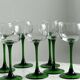 8 stemmed glasses with green stems, Alsatian wine glasses.