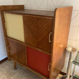 Buffet with 4 sliding doors, vintage wood and Formica