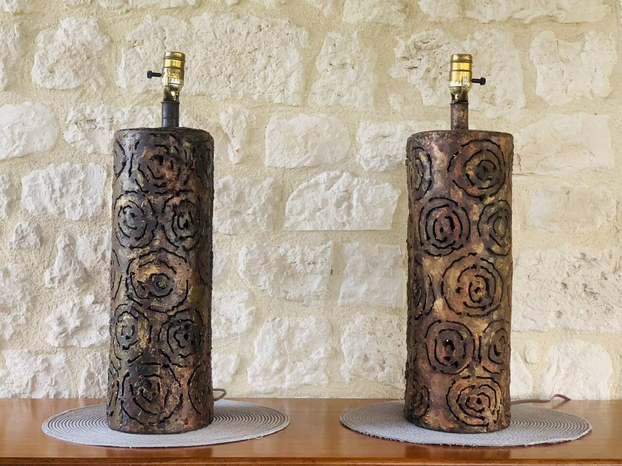 Pair of Brutalist table lamps by Irv Bramberg, 1960s