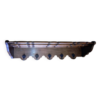 Vintage wooden wall-mounted coat rack shelf