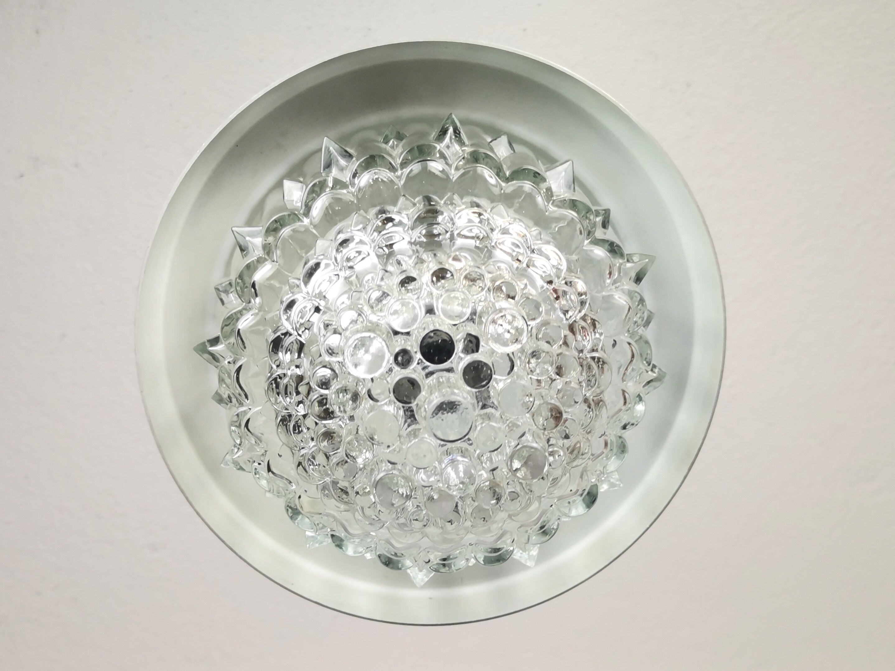 MidCentury Modern clear glass and copper colored aluminium hanging lamp, 1960s