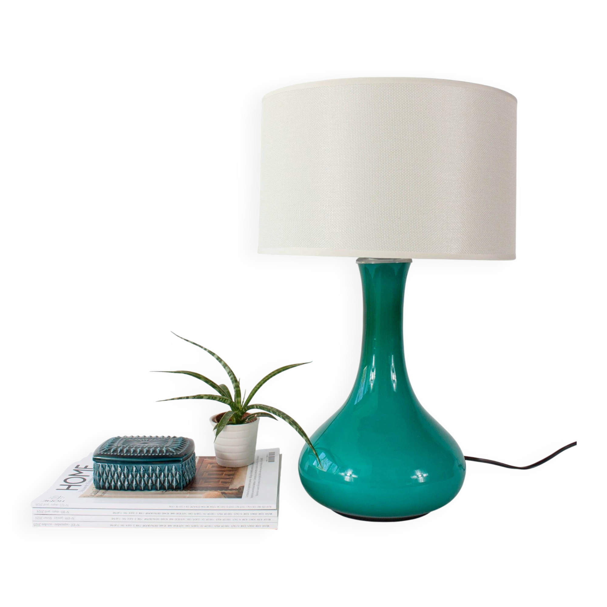 Vintage 1960s Portuguese Turquoise Opaline Glass Table Lamp