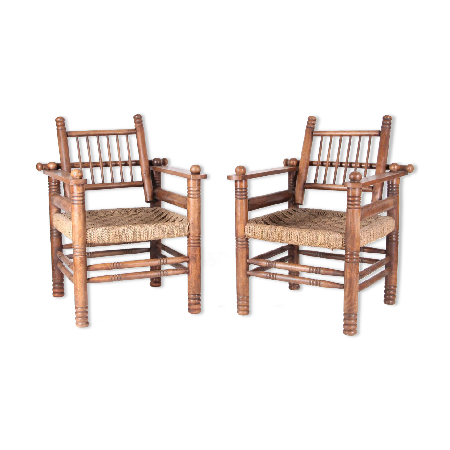 Pair of armchairs in rope and wood circa 1950