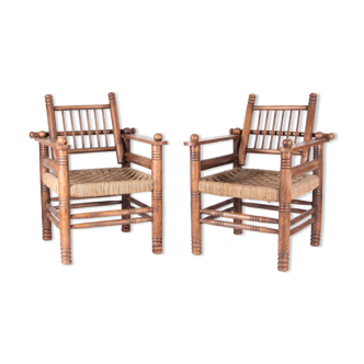 Pair of armchairs in rope and wood circa 1950