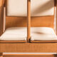 Children's high chair in solid tinted beech, seat and back in imitation cream leather, certification