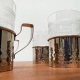 Vintage tea glasses RDA from East Germany by MUQ, Metallwarenfabrik Union Quedlinburg, set of 4.