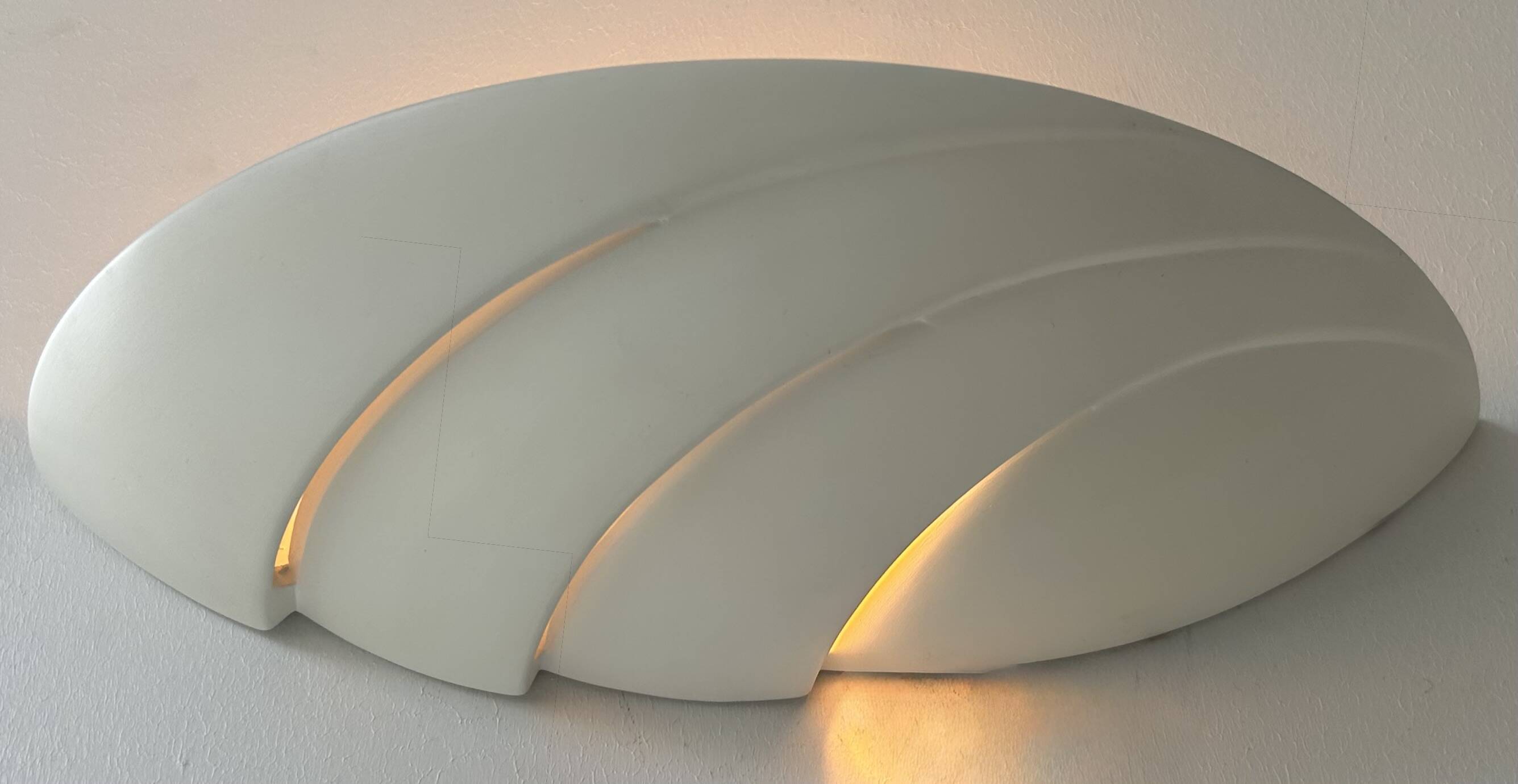 Pair of vintage matte white plaster wall lights, France 1970