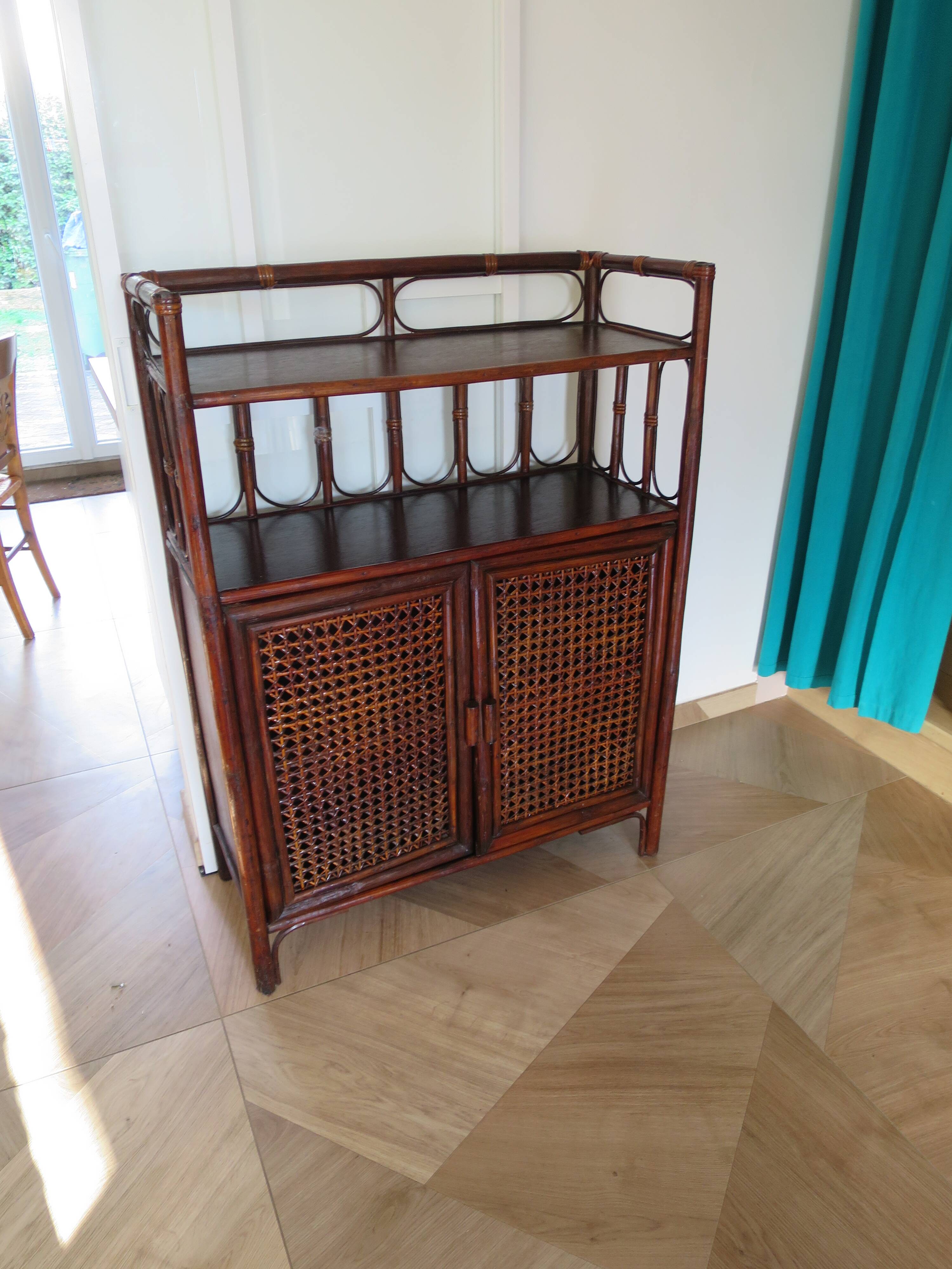 Support buffet bibus woven rattan 2 doors in caning - vintage 60s/70s