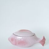 Pink slip gravy boat, “Fish” model, Pornic “Mélusine” earthenware, 1970